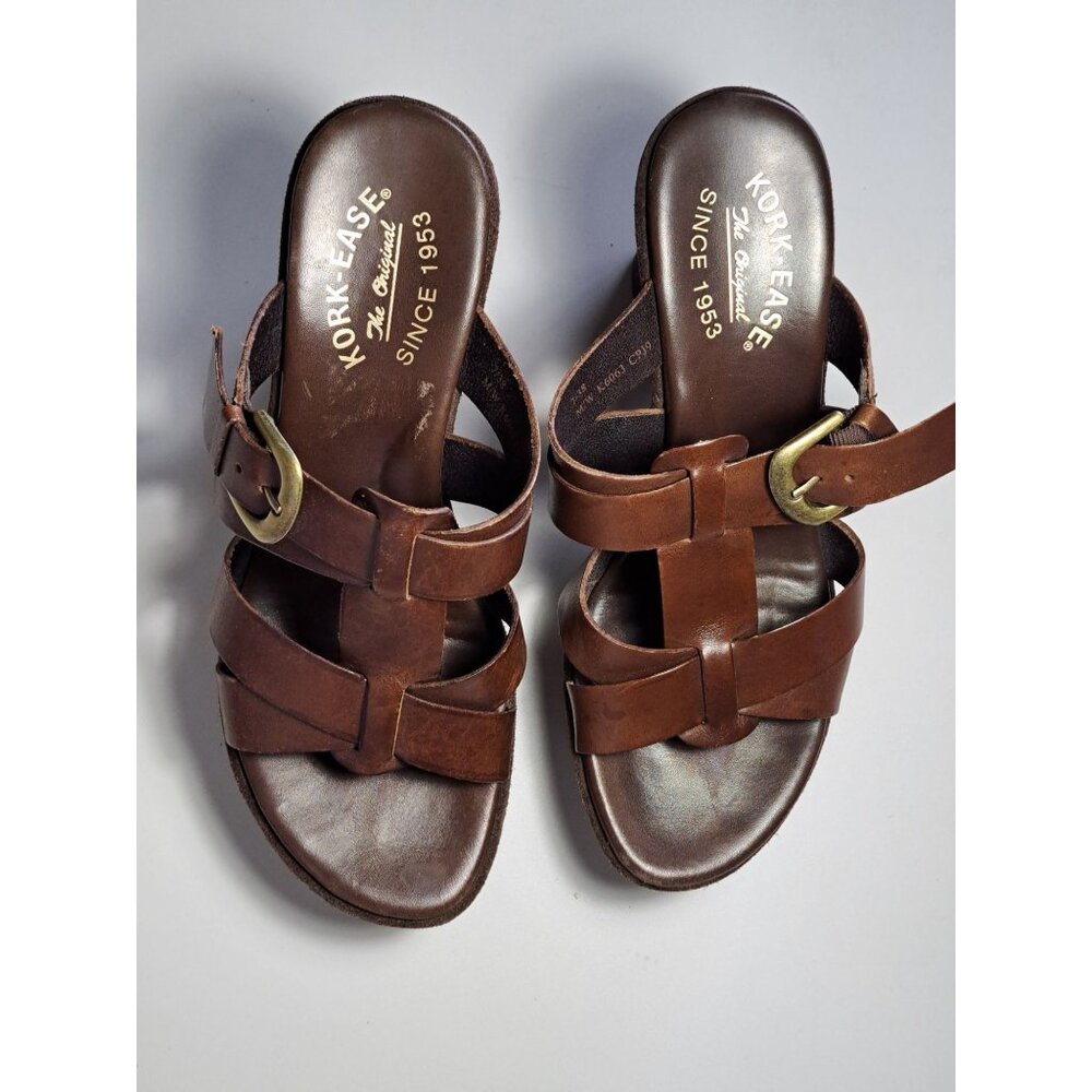 Kork-Ease Beatrice Brown Leather Strappy Wedge Platform Sandals Clogs Size 7/39 - Picture 2 of 11